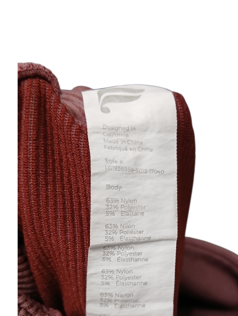 Fabletics High-Waisted Seamless Rib Leggings Dark Rouge-Size Medium - Picture 6 of 7